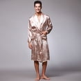 thumbnail image 5 of SWSMCLT Men's Long Sleeve Robe Satin Knee Length Pajamas Pjs Long Summer Luxury Bathrobe Spring Lightweight Cool Umber Small, 5 of 5