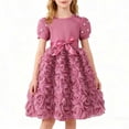 thumbnail image 2 of SBYOJLPB Robe Unie pour Enfants Col Rond Manches Courtes Robe d'Été Fille en Maille avec Nœud Jupe Décontractée et Confortable, 2 of 5