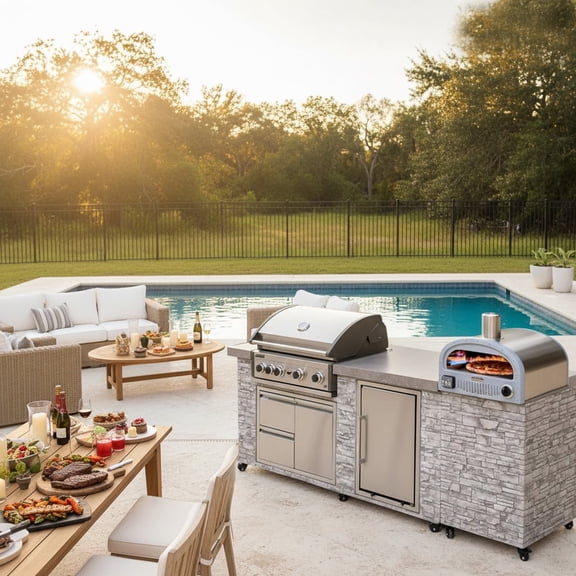 96 Inch European Ledge 5b Island Grill With Fridge And Outdoor Oven