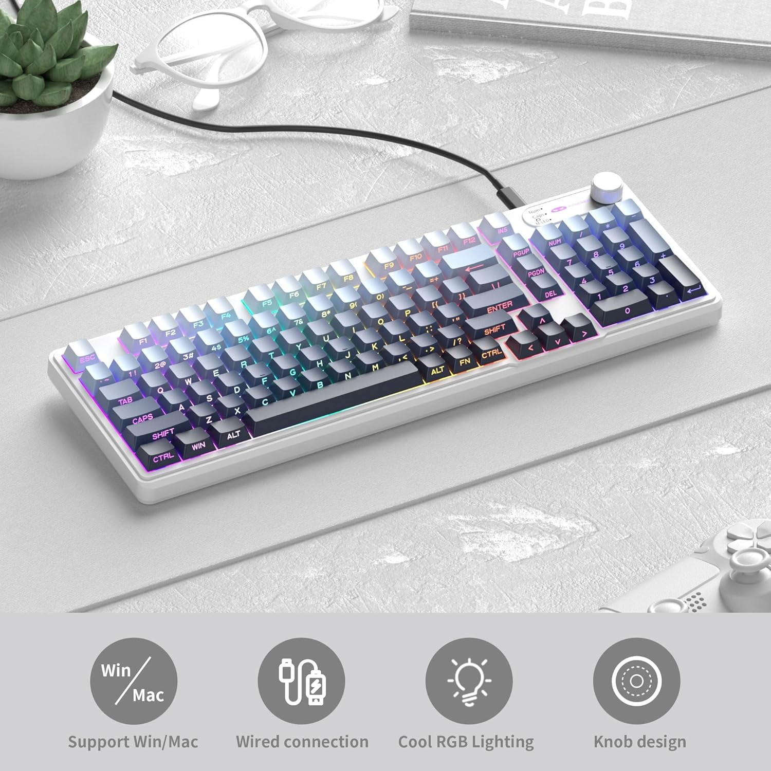 MageGee Keyboard GK960 98 Keys 95% Layout Keyboards, Type-C Connected Keyboard, Side Engraved ABS Keycaps, for PC/Loptop/MAC