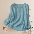 thumbnail image 2 of Comfy Cotton Linen Top For Women Relaxed Fit Embroidered Detail Round Neck Casual Long Sleeve Blouse, 2 of 9