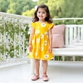 thumbnail image 2 of Hpapadks Girls Dresses Summer Fashion Cute Fly Sleeve Flower Prints Princess Dress Dresses for Dresses Yellow 4-5 Years, 2 of 6