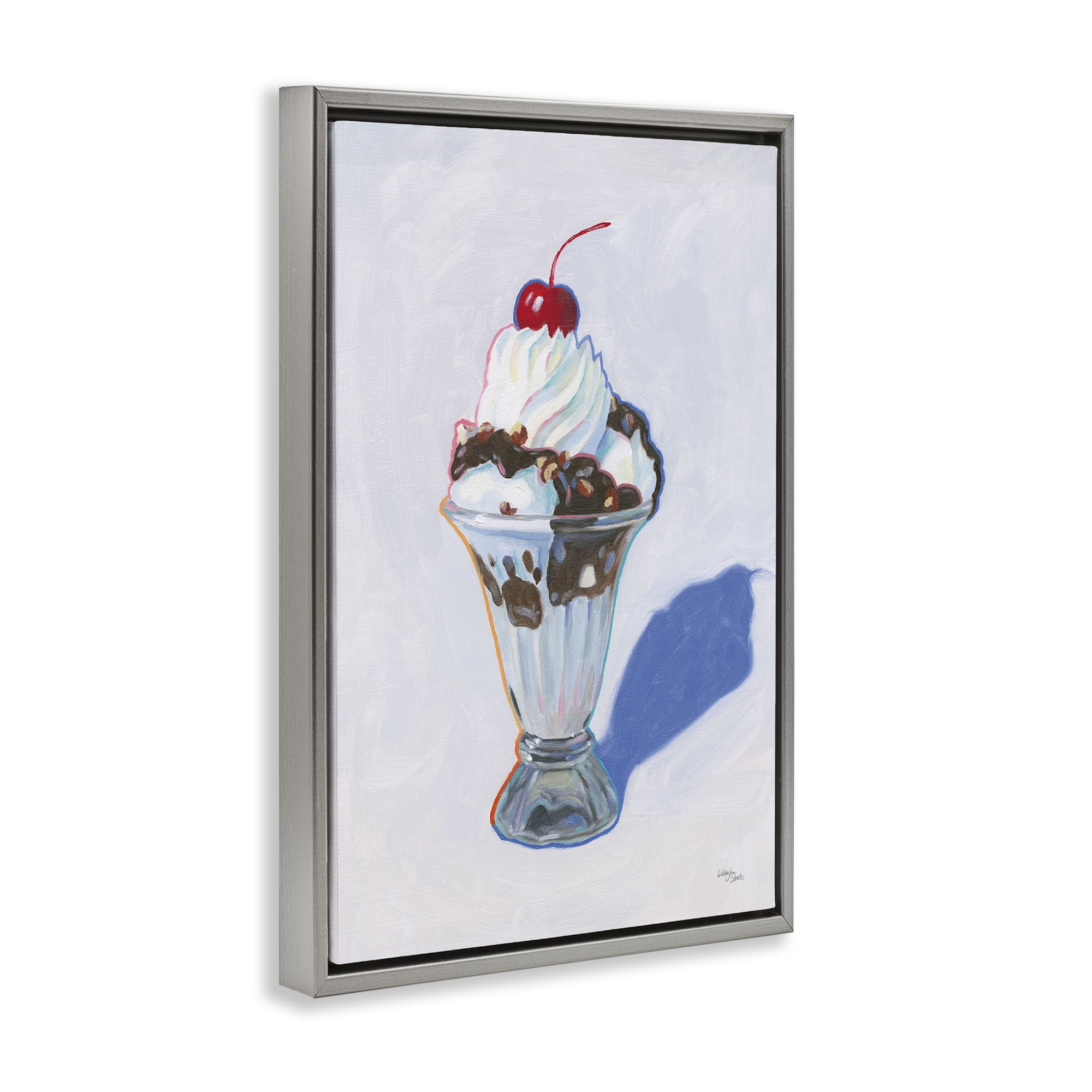 Stupell Industries Ice Cream Sundae Food & Beverage Painting Gray Floater Framed Canvas Art Print Wall Art, 17 x 25