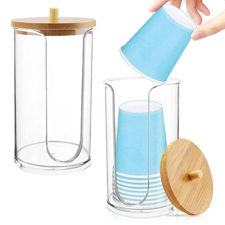 

Cup Dispenser for Disposable Paper Cup with Bamboo Lid Bathroom Mouthwash Cup Holder (Clear 2Pcs)