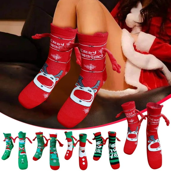 Djunllk Funny Christmas Socks Holding Hands, Christmas Gifts Unisex Xmas Holiday Gifts for Mens Womens, Magnetic Suction, Cute Holding Hands, Feet, Christmas Socks