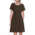 thumbnail image 1 of Honeii Robe à Manches Courtes Imprimé Treillis Marocain Marron pour Femmes, Robe Décontractée Confortable, Mélange Polyester Spandex Doux, Tenue Quotidienne Élégante pour l'Été, Parfaite pour les Voyages et les Vacances, 1 of 6