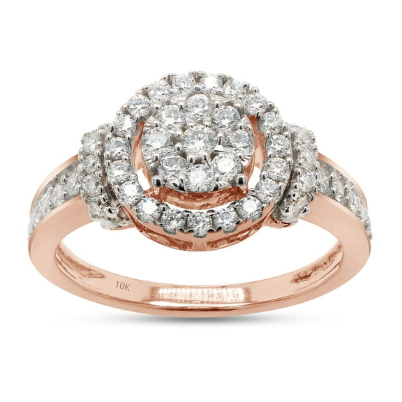 0.60 Carat Round Cut Lab Created Moissanite Diamond Cluster Engagement Ring For Women In 10K Solid Rose Gold (G-H Color, VVS1 Clarity, 0.60 Cttw)-4