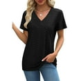 thumbnail image 3 of NAMTYQX Women's Summer Tops Lounge Short Sleeve Crew Neck Patterned Stretch Tops for Women Trendy Summer Black Size S, 3 of 5