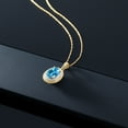 thumbnail image 5 of Gem Stone King 14K Yellow Gold Pendant 1.45 Ct Oval Swiss Blue Topaz White Diamond, 5 of 5