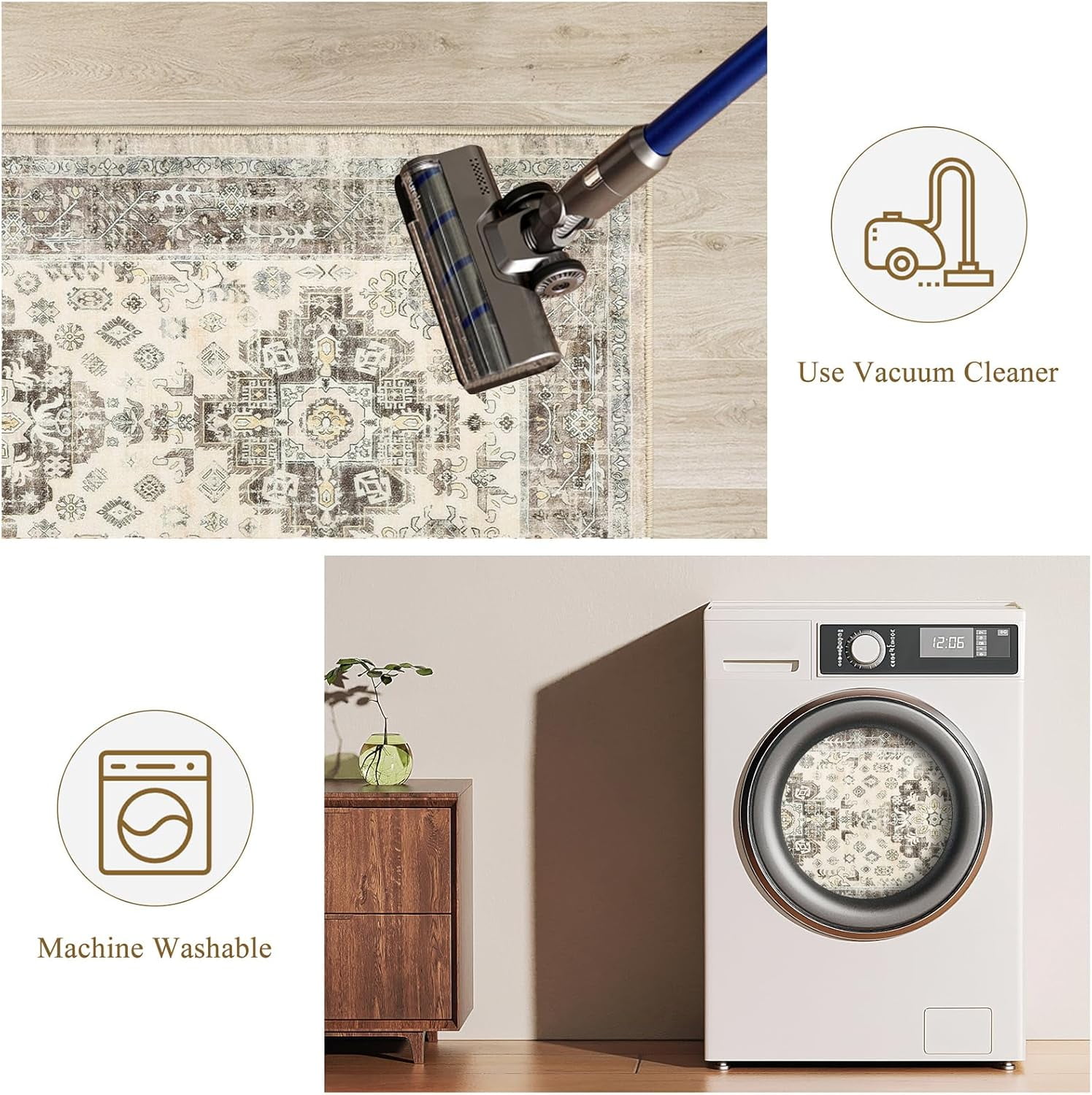 Kitchen Rug and Mat, Yamaziot Kitchen Runners Rugs Set of 3, Washable Non Slip Farmhouse Hallway Laundry Room Mat for Floor, Comfort Vinatge Boho Carpet