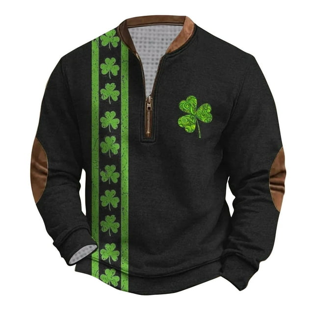 Penkiiy Chandail à Fermeture Éclair 1/4 avec Imprimé Trèfle pour la Saint-Patrick 3TG Multicolore