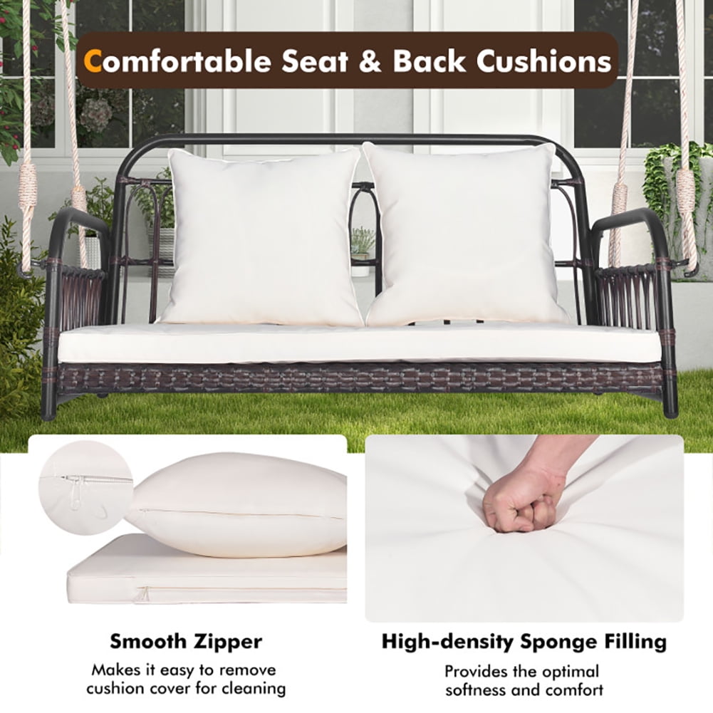 Aimee Lii 880LBS Wicker Hanging Porch Swing with Cushions, Swing Chair Outdoor, White Aimee Lii 880LBS Wicker Hanging Porch Swing with Cushions, Swing Chair Outdoor, White