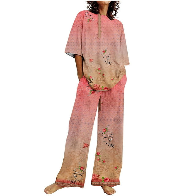 Hauts à Manches Courtes pour Femmes Costume d'Été Mode Short Imprimé Pantalons Colorés Costume Décontracté Deux Pièces Hauts à Manches Courtes pour Femmes Hauts d'Été pour Femmes avec Manches