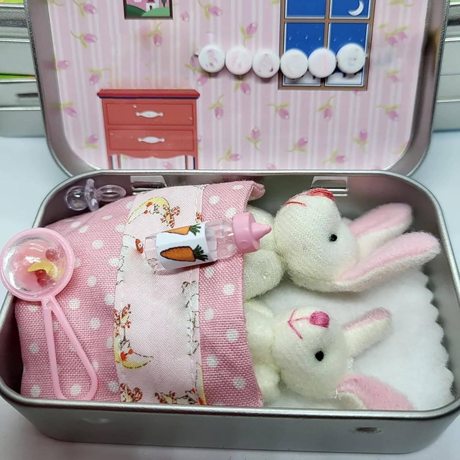 Little Pocket Bunny in Box, Mini Bunny Hug, Cute Easter Basket Stuffer, Easters Baskets Decorative Boxes, Personalised Mini Plush House