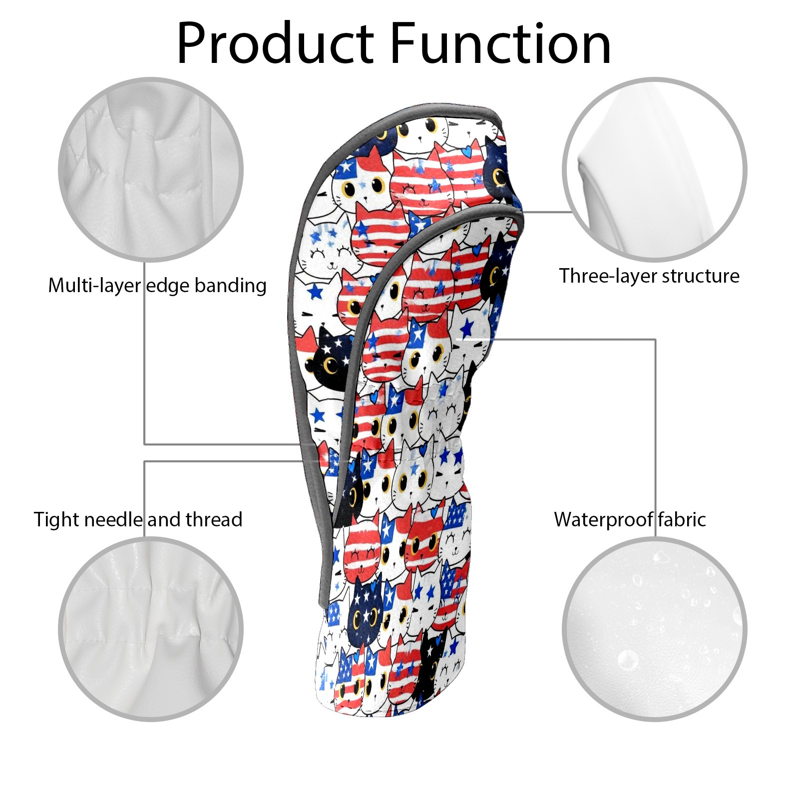 Golf Club Covers, Cartoon2 Premium PU Leather Driver Hybrid Putter Head Covers with Velvet Lining, Waterproof Golf Gifts for Men Women