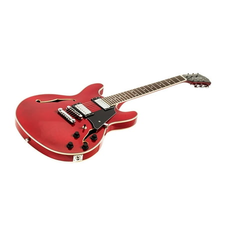 Monoprice Indio Boardwalk Hollow Body Electric Guitar - Trans Red, With Gig