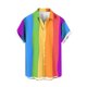 thumbnail image 3 of Camisa hawaiana con estampado 3D de rayas de colores para hombre, camisas de playa con plantas para vacaciones de verano, camisas de manga corta con botones para parejas de calle, 3 of 5