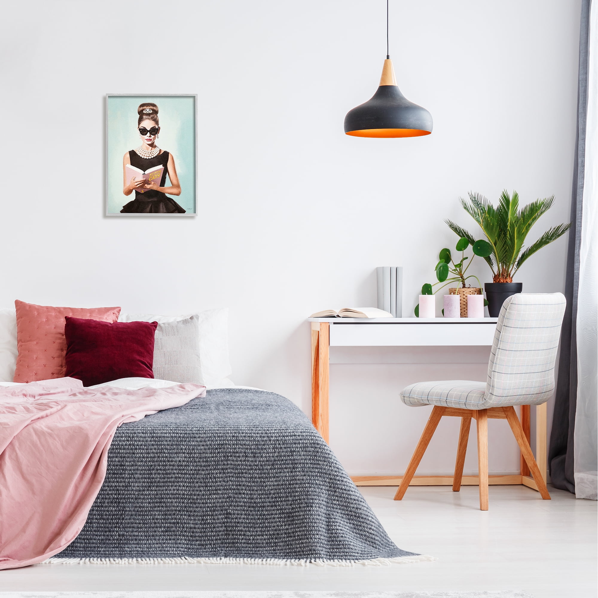 Stupell Industries Fashion Girl Reading Literature & Flim Painting Gray Framed Art Print Wall Art, 16 x 20