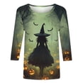 thumbnail image 4 of Ynynloco Womens Fall Shirts Halloween V Neck 3/4 Length Sleeve Pullover T-Shirts Thanksgiving Graphic Tee Tops, 4 of 5