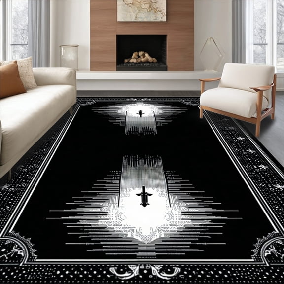 Flatwoven High Traffic Area Rug, Gothic Black Abstract Design, Non Slip, Stain Resistant, Washable Area Rugs for Living Room, Bedroom(Black, 4X6)