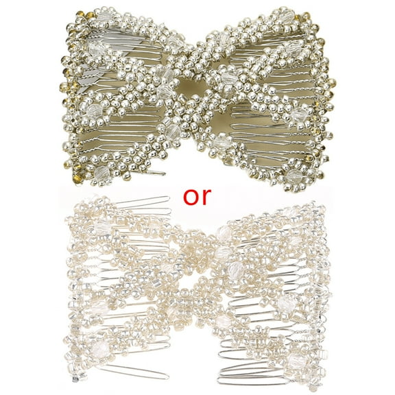 Ywmsfl Women Twist Rhombus Beaded Magic Hair Side Combs Jewelry Stretchable Styling Double Clips Hairpins Ponytail Bun Maker