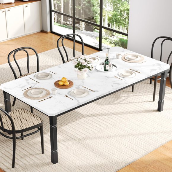 Yeshouse Mesa de comedor industrial, mesa de cocina larga con esquinas biseladas y patas de metal resistentes para comedor, cocina, sala de estar, fácil montaje