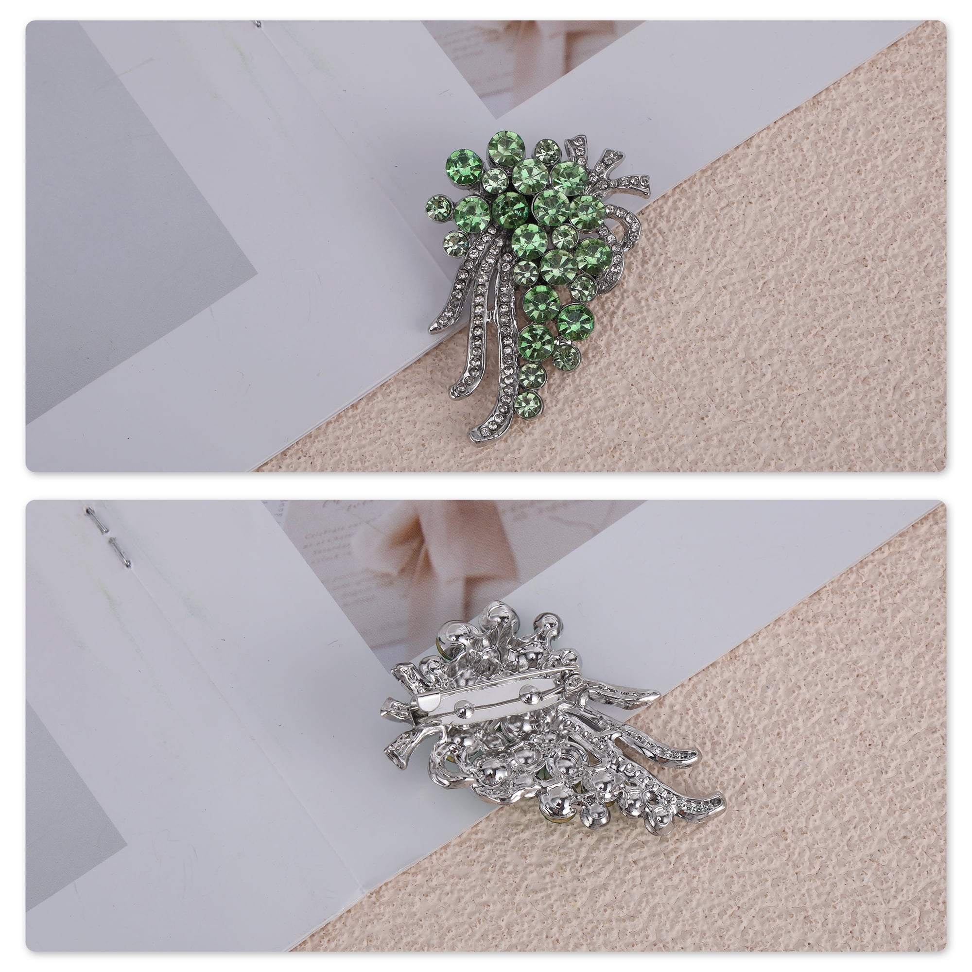 Unique Bargains Flower Rhinestone Brooch for Coats, Jackets, Dresses, and More Green