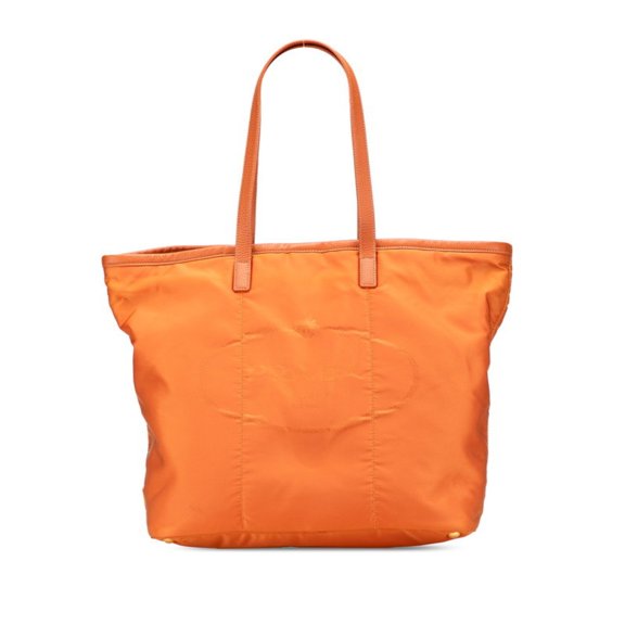 Pre-Owned Prada Logo Jacquard Tote Bag/Handbag BR4634 Orange Nylon and Leather... (Good)