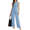 thumbnail image 6 of Two Piece Sets for Women Dressy Business Suit Set Sleeveless Blazer Vest Pants with Pockets Trendy Outfits Professional Clothes Navy Blue XL, 6 of 31