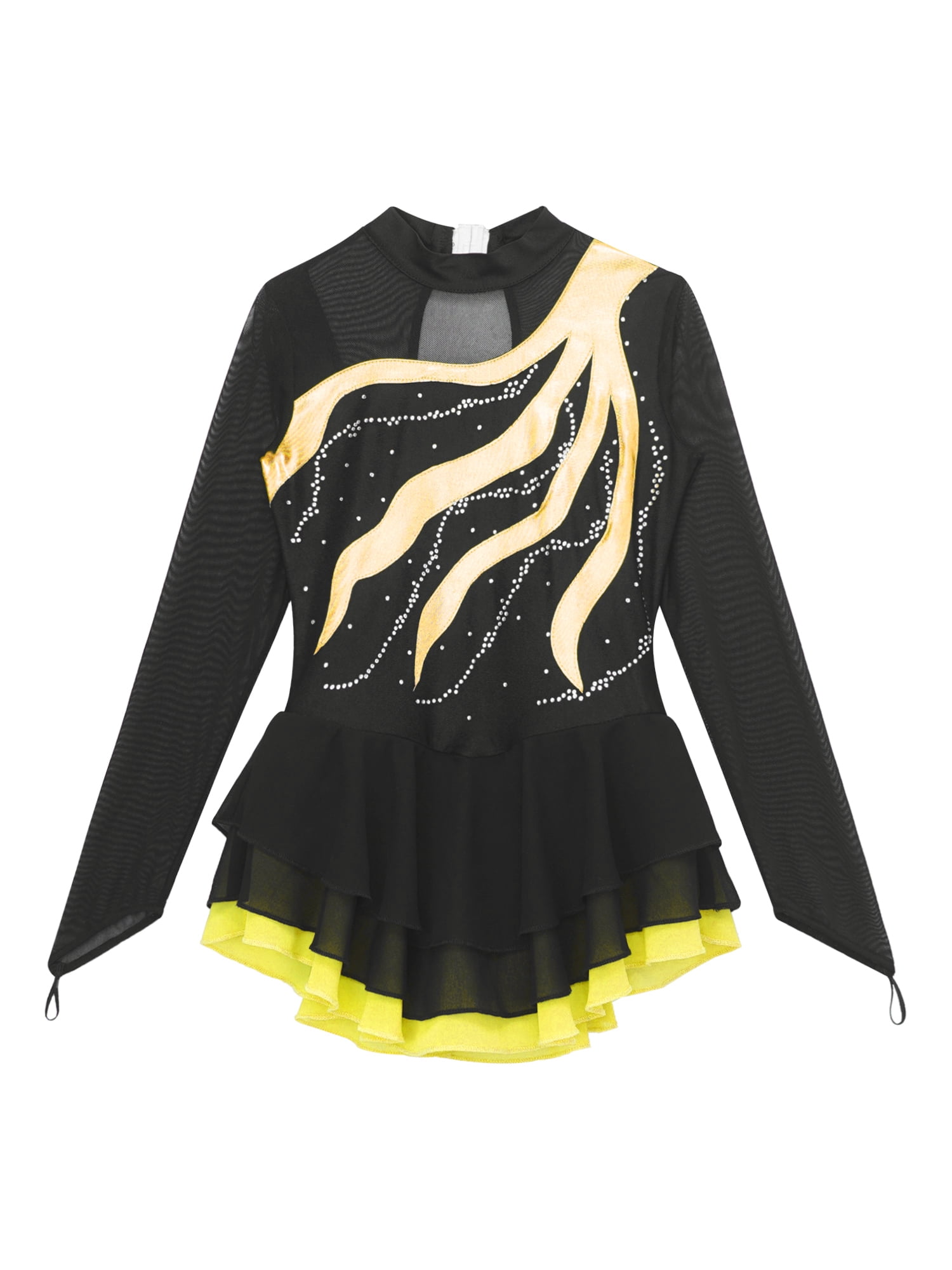 MSemis Girls Kids Rhinestone Long Sleeve Figure Ice Skating Dress Gymnastic  Leotard Yellow 10 - Walmart.com