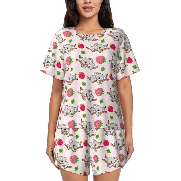 Balery Cartoon Koala Bear Conjunto de Pijama para Mujer con Estampado, Dos Piezas de Manga Corta y Shorts, Ropa de Dormir Suave con Cuello Redondo y Bolsillos-Medium