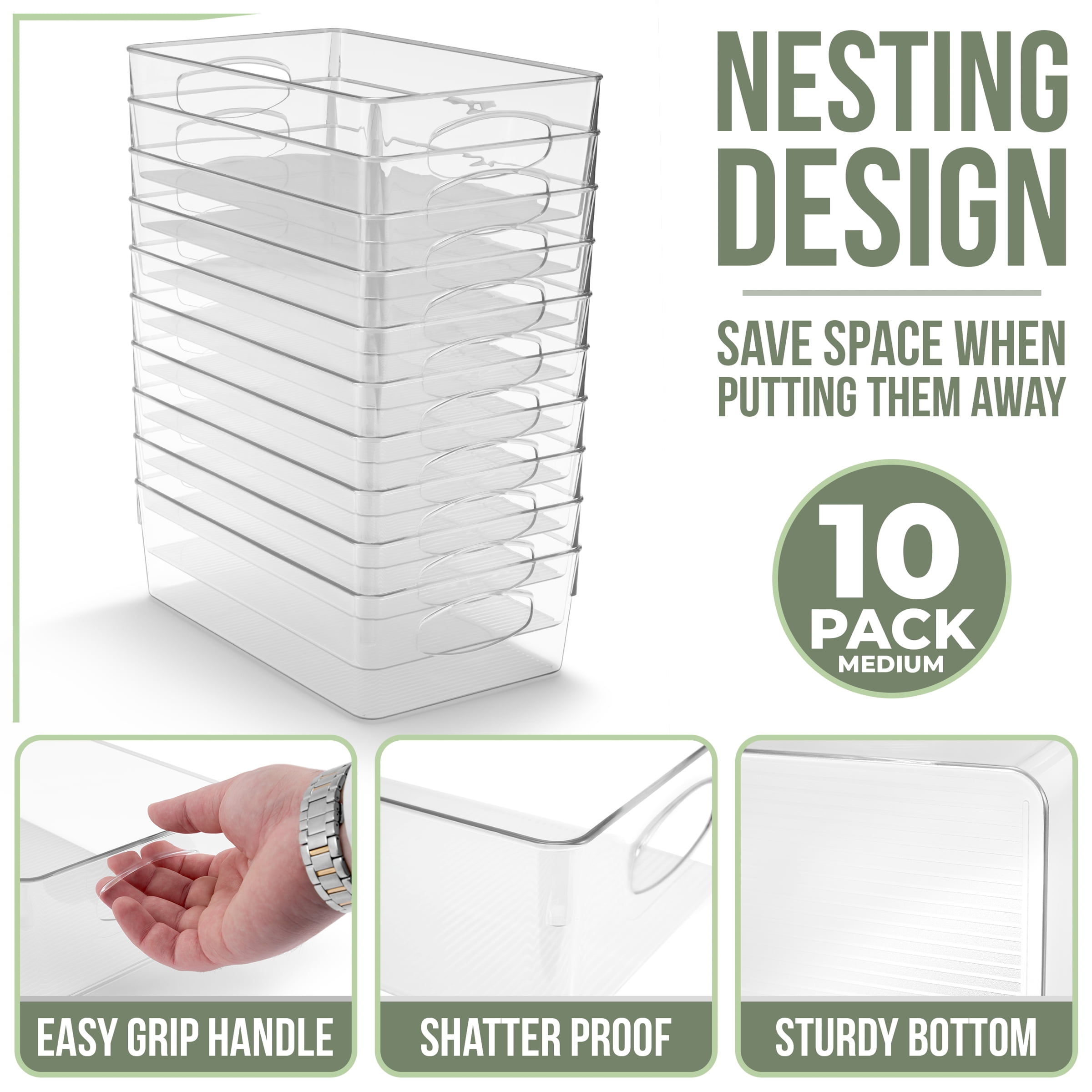 Sorbus Medium Clear Plastic Storage Bins for Shelves, Clothes, with Handle - Clear Storage Bins, Drawer, Shelf, Closet, Pantry, Fridge, Freezer Organizer Bins, Closet Organizers and Storage (10 pack)