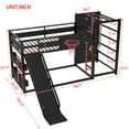 thumbnail image 2 of Bellemave Bunk Bed with Slide & Basketball Hoop, Twin over Twin Bunk Bed with Pull-up Rings and Climbing Wall, Metal Twin Size Loft Bed with Bookcase and Play Space, Black, 2 of 9