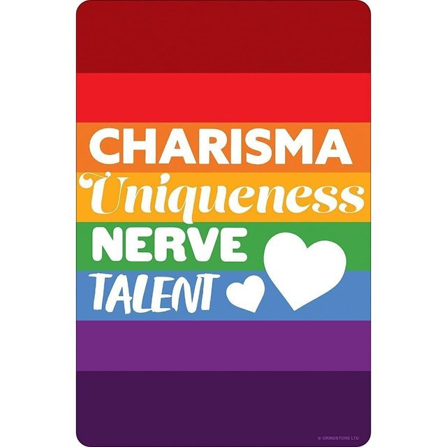 Grindstore - Placa Charisma, Uniqueness, Nerve & Talent Diseño Arco Iris (Rojo, Amarillo, Azul)