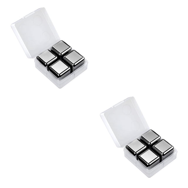 Billuyoard Pub Nightclub Enfriamiento de vino Piedras de enfriamiento Jugo Cubos de hielo de acero inoxidable con caja de almacenamiento Enfriador 4 Uds cubos 2Conjunto