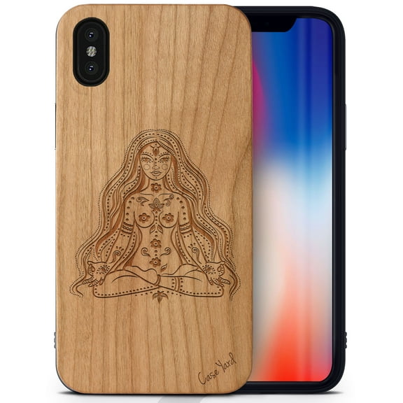 Case Yard Wooden Case Outside Soft TPU Silicone, Slim Fit Shockproof Wood Protective Phone Cover for Girls Boys Men and Women, Supports Wireless Charging Hindu Bagdash Girl Design case for iPhone-X