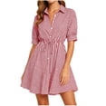 thumbnail image 2 of Sokhug Shirt Dresses for Women Striped Puff Sleeve Turn Down Collared Waist Tie Flared Hem Casual A Line Mini Dresses, 2 of 6