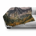 thumbnail image 3 of Fall Soft Flannel Fleece Throw Blanket, Idyllic Mountain Snowy Peaks and Hazy Clouds in the Sky on High Valley Print, Cozy Plush for Indoor and Outdoor Use, 50" x 70", Multicolor, by Ambesonne, 3 of 6