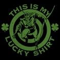 thumbnail image 2 of Junior's Justice League St. Patrick's Day Green Arrow This is my Lucky Shirt  Graphic Tee Black Medium, 2 of 3
