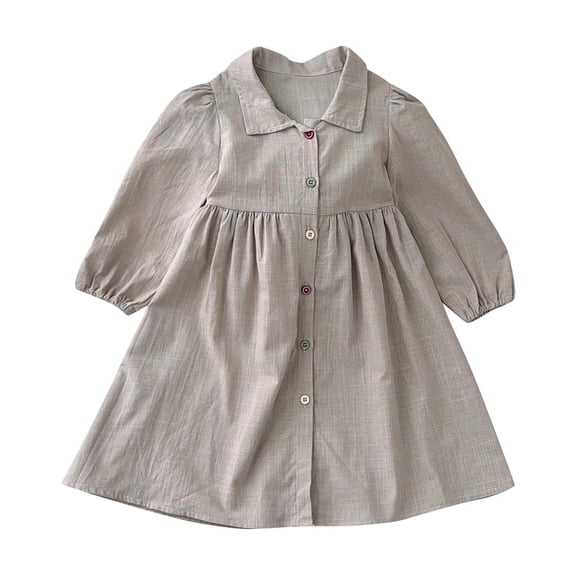 Odeerbi Vestido Camisero de Manga Larga Para Niñas Vestido A-Line de Algodón de Color Sólido Y Cuello Redondo Primavera Otoño