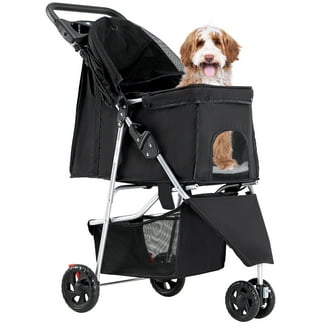 Dextrus 4 Wheel Foldable Dog Stroller with Storage Basket, Pet
