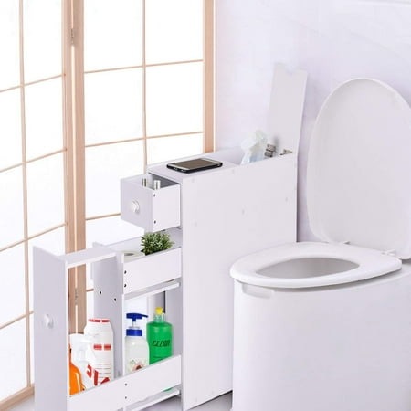 Free Stereo (UBesGoo Bathroom Wood Storage Cabinet Home Kitchen Floor Storage Organizer with Slide Out Drawer Free Standing Space Saving Storage Cabinet Toilet Paper Holder,)