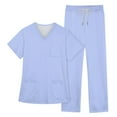 thumbnail image 5 of MLQIDK Scrub Sets for Woman Plus Size Scrub Set Stretchy V-Neck Yoga Scrub Pants and Tops Medical Scrub Sets Nursing Uniforms Uniformes De Enfermeras De Mujer Light Blue XXXL, 5 of 6