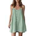 thumbnail image 2 of ClodeEU Women's Scoop Neck Spaghetti Strap Button Mini Dress,Casual A-Line Sundress Mint Green,Women's Plus S, 2 of 8