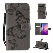 Samsung Galaxy S10 Plus Wallet Case, Dteck Embossed Butterfly Flip PU Leather Folio Stand Case Cover Built-in Card Slots & Money Pocket, with wrist Strap, For Samsung Galaxy S10 , Gray