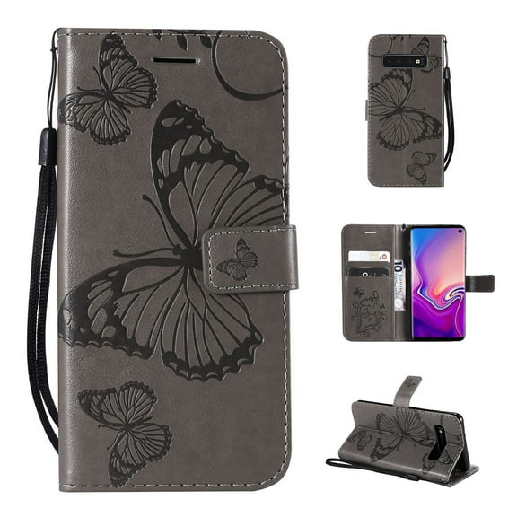 Samsung Galaxy S10e Wallet Case, Dteck Embossed Butterfly Flip PU Leather Folio Stand Case Cover Built-in Card Slots & Money Pocket, with wrist Strap, For Samsung Galaxy S10e 5.8 inch, Gray