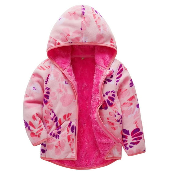Odeerbi Clearance Winter Girls Plus Fleece Cardigan Hooded Jacket, Kids Jacket, Printed Baby Fleece Printed Sweater Jacket