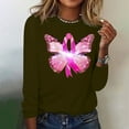 thumbnail image 4 of CLOISE Breast Cancer Shirts Women Long Sleeve Crewneck Shirts Butterfly Ribbon Oversized Breast Cancer Fight Tops Cute Comfy Tshirts Cancer Survivor Gifts Outfits Army Green XL, 4 of 4