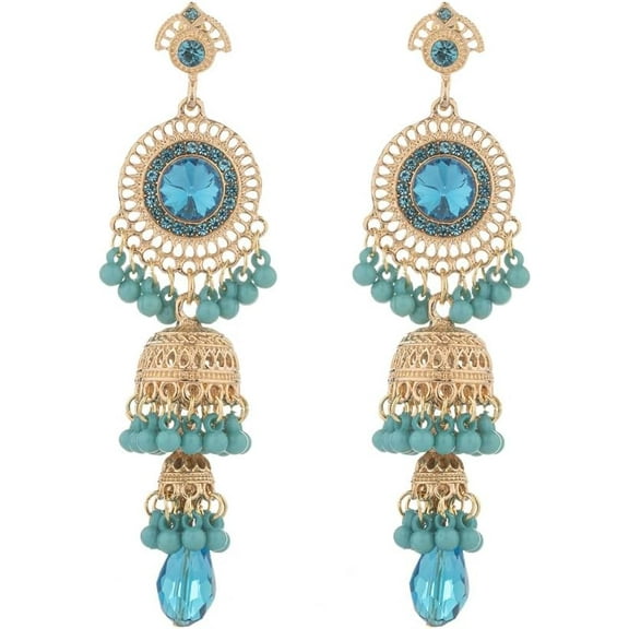 Vintage Jhumka Jhumki Tassel Drop Dangle Earrings Indian Ethnic Beaded Bell Statement Antique Traditional Earring for Women Crystal Wedding Party Festival Bohemian Bollywood Jewelry Gift