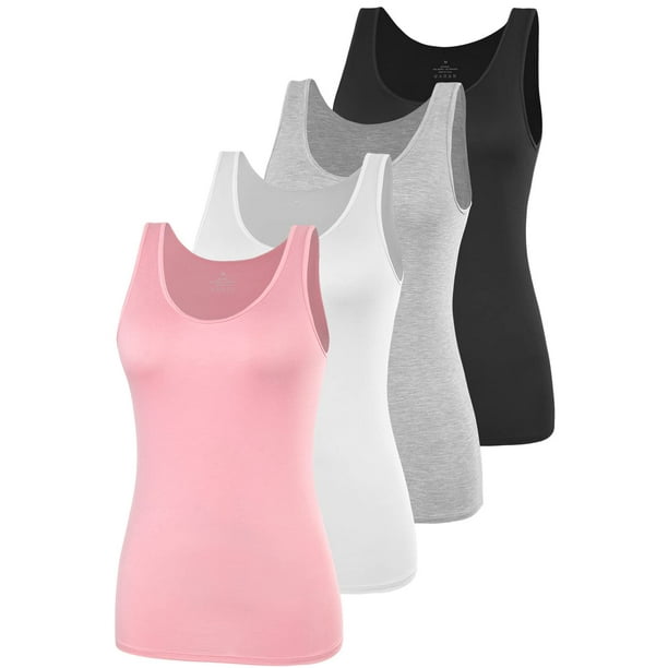 AMVELOP Elastic Tank Tops for Women Undershirts Pack of 4 Slim-Fit camisole  BlackgrayWhitePink XL 